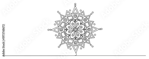 Geometric mandala ornament with circular patterns in continuous line art style