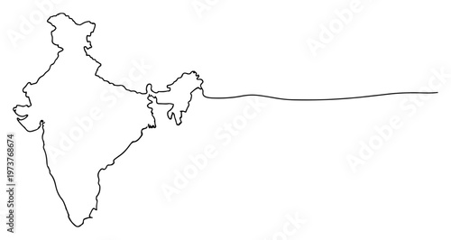 Map of India outline with national borders in continuous line art style