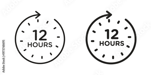 12 hours icon set. black Illustration for graphic and web design.