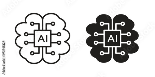 ai brain network icon set. black Illustration for graphic and web design.