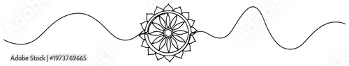 Dharma chakra symbol with wavy lines in continuous line art style
