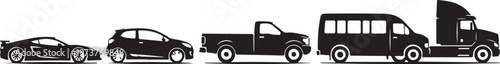 Vector car silhouettes, transportation icons, vehicle graphics, automotive collection