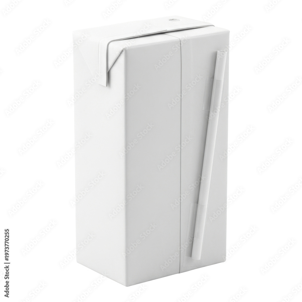 Naklejka premium Clean and minimalist white carton with a straw, ideal for beverage packaging and product presentation