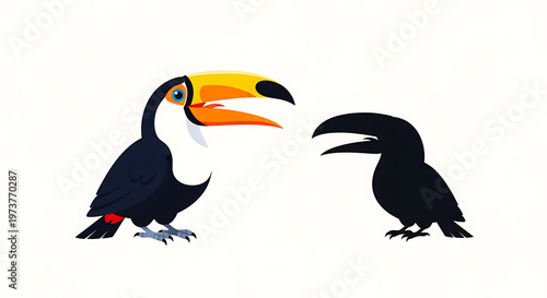 Cute cartoon penguins standing together isolated vector illustration