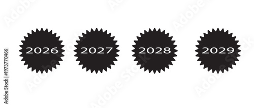 year labels 2026 2027 2028 2029 in circular badge shapes minimalist timeline concept