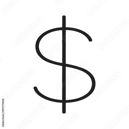 A minimalist depiction of a black dollar sign isolated on a clean bright white background