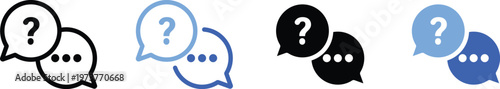 Four question mark speech bubble in black and blue variations chat question mark inquiry confusion dialogue