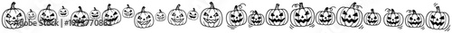 Halloween pumpkin borders with spooky jack o lantern faces doodle style