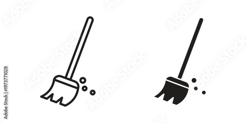 Broom sweeping dust icon set. black Illustration for graphic and web design.