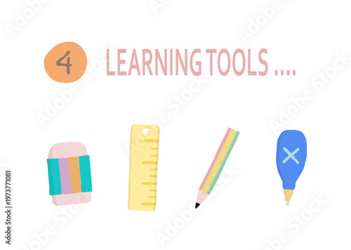 Minimalist Learning Tools and Stationery Cartoon Vector Set - Back To School