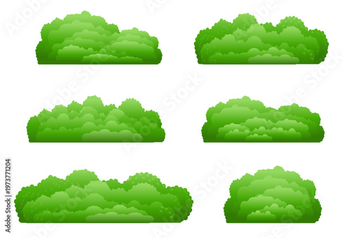 Green Bushes Collection Isolated White Background