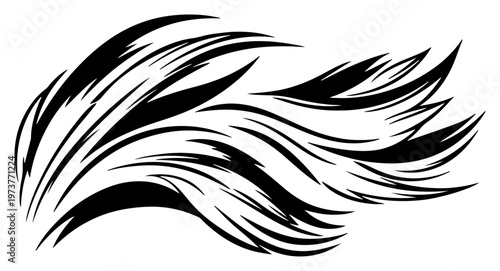 Dynamic flowing strokes representing fire or hair in expressive ink style