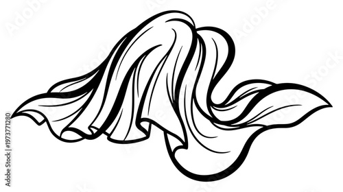 Flowing fabric with elegant folds and drapes in minimalist line art style