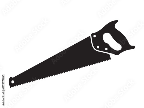 hand saw icon silhouette, Silhouette of hand saw tool woodworking equipment vector illustration