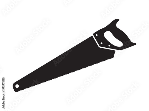 hand saw icon silhouette, Silhouette of hand saw tool woodworking equipment vector illustration