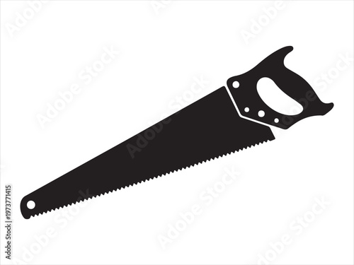 hand saw icon silhouette, Silhouette of hand saw tool woodworking equipment vector illustration
