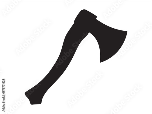 Minimalist icon axe vector black and white, Axe silhouette, hatchet wood cutting tool icon isolated on white background