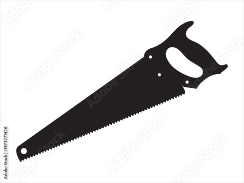 Hand saw icon silhouette, Silhouette of hand saw tool woodworking equipment vector illustration