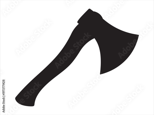 Minimalist icon axe vector black and white, Axe silhouette, hatchet wood cutting tool icon isolated on white background