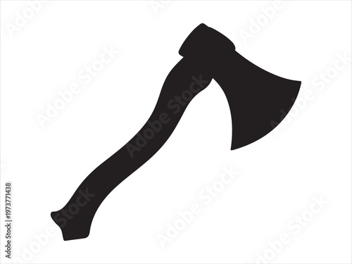 Minimalist icon axe vector black and white, Axe silhouette, hatchet wood cutting tool icon isolated on white background