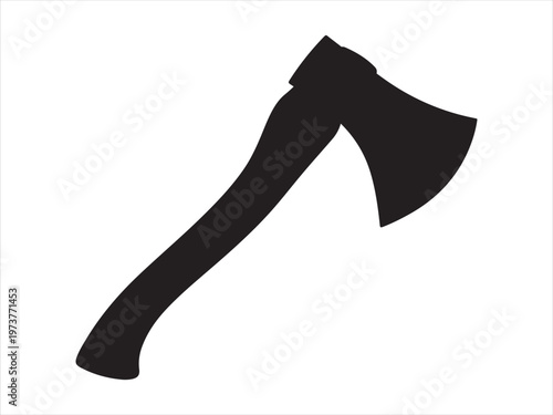 Minimalist icon axe vector black and white, Axe silhouette, hatchet wood cutting tool icon isolated on white background