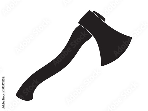 Minimalist icon axe vector black and white, Axe silhouette, hatchet wood cutting tool icon isolated on white background