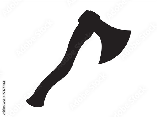 Minimalist icon axe vector black and white, Axe silhouette, hatchet wood cutting tool icon isolated on white background