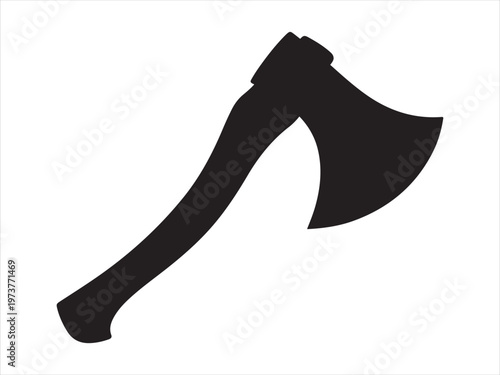 Minimalist icon axe vector black and white, Axe silhouette, hatchet wood cutting tool icon isolated on white background