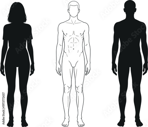 Professional male and female fashion croquis vector set featuring full body silhouettes and outline templates for technical apparel design sketches and garment tech packs.