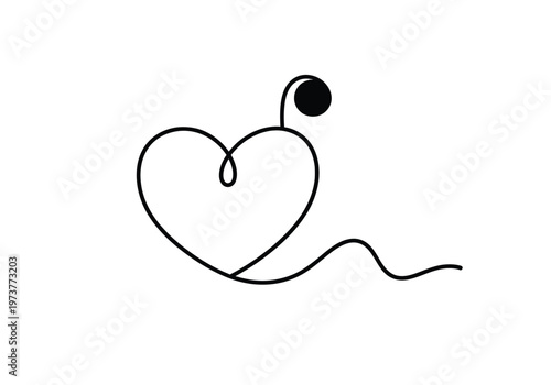 Line drawing of heart with stethoscope and abstract wave with well being