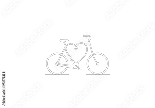 Bicycle with heart shaped frame line art with two wheels with active lifestyle