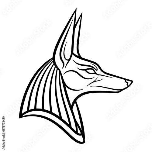 Anubis head profile of egyptian god of death in minimalist line art style