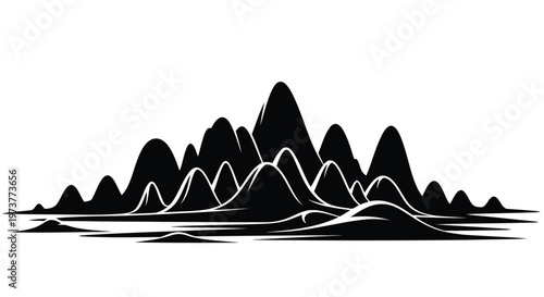 Mountain range silhouette landscape black and white vector illustration