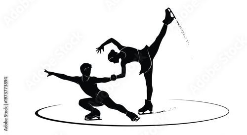 Pair of figure skaters performing artistic dance on ice vector design