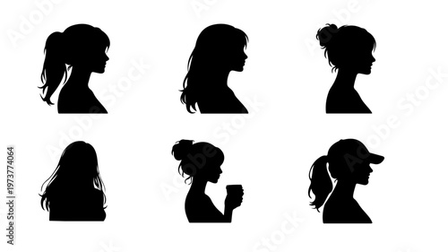 modern young long hair girl silhouette 