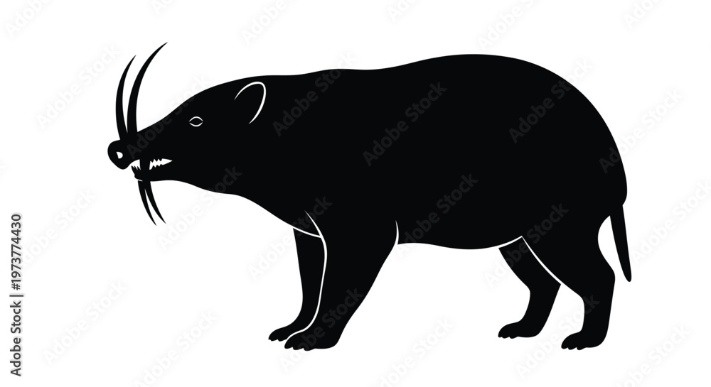 Fototapeta premium Black and white silhouette of a musk deer standing in profile view