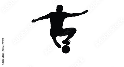 Dynamic silhouette of a soccer player mid-air performing a trick move