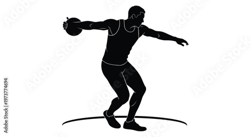 Athletic male discus thrower silhouette in track and field event