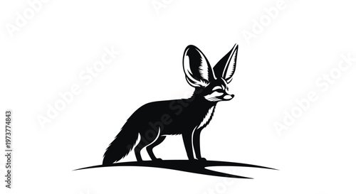 Fennec fox standing in desert landscape black and white vector art