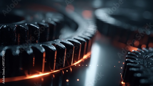 Close up of gears in motion with light effects showcasing mechanical details and design in a workshop setting