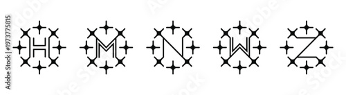 Star with letter logo design. Sparkle star with letter M, H, N, W, Z symbol icon sign vector illustration template