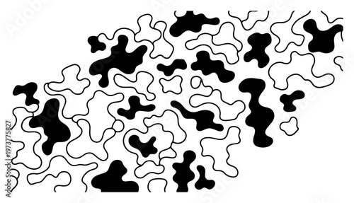 Camouflage pattern with organic abstract shapes in line art style
