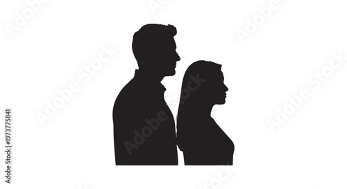 silhouettes of a couple standing close together in an embrace against a light background