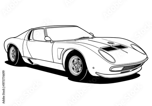 Classic mid-engine italian style supercar 1960s vintage sports car line art