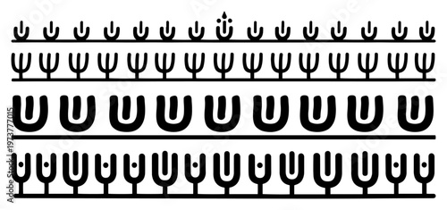 Ethnic ritualistic border patterns with symbolic motifs hand drawn minimalist style
