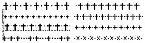 Decorative border patterns with cross symbols and dots in minimalist style