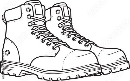 Hiking boots, leather work boots, outdoor shoes, vector illustration isolated on Transparent Background