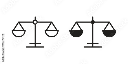 justice balance scale icon set. black Illustration for graphic and web design.