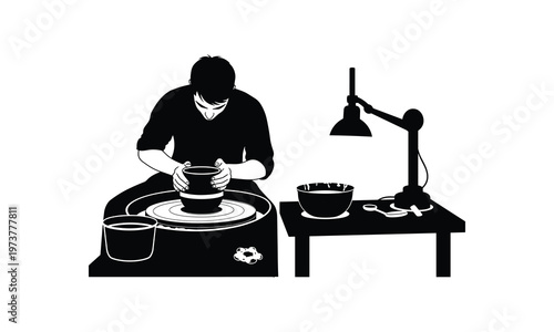 A potter crafting on a wheel in a dedicated studio space