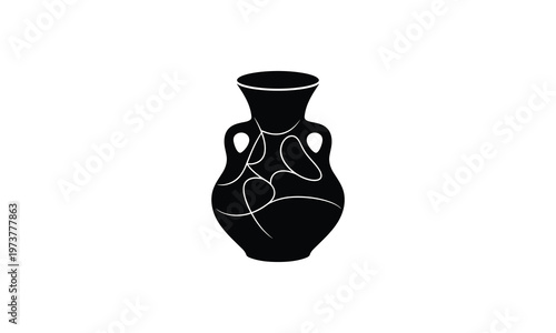 Ancient black ceramic vase with intricate geometric and organic patterns on its body